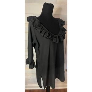 Gretchen Scott Designs Black Ruffle Neck Blouse Scoop Neck Tunic Size Small